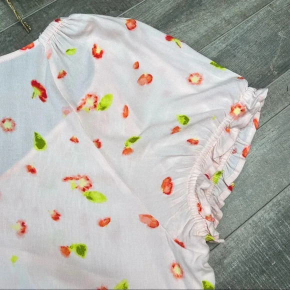 BP Nordstrom Pink Red Petal Patterned Smocked Short Sleeve Crop Top 1X - Picture 10 of 12